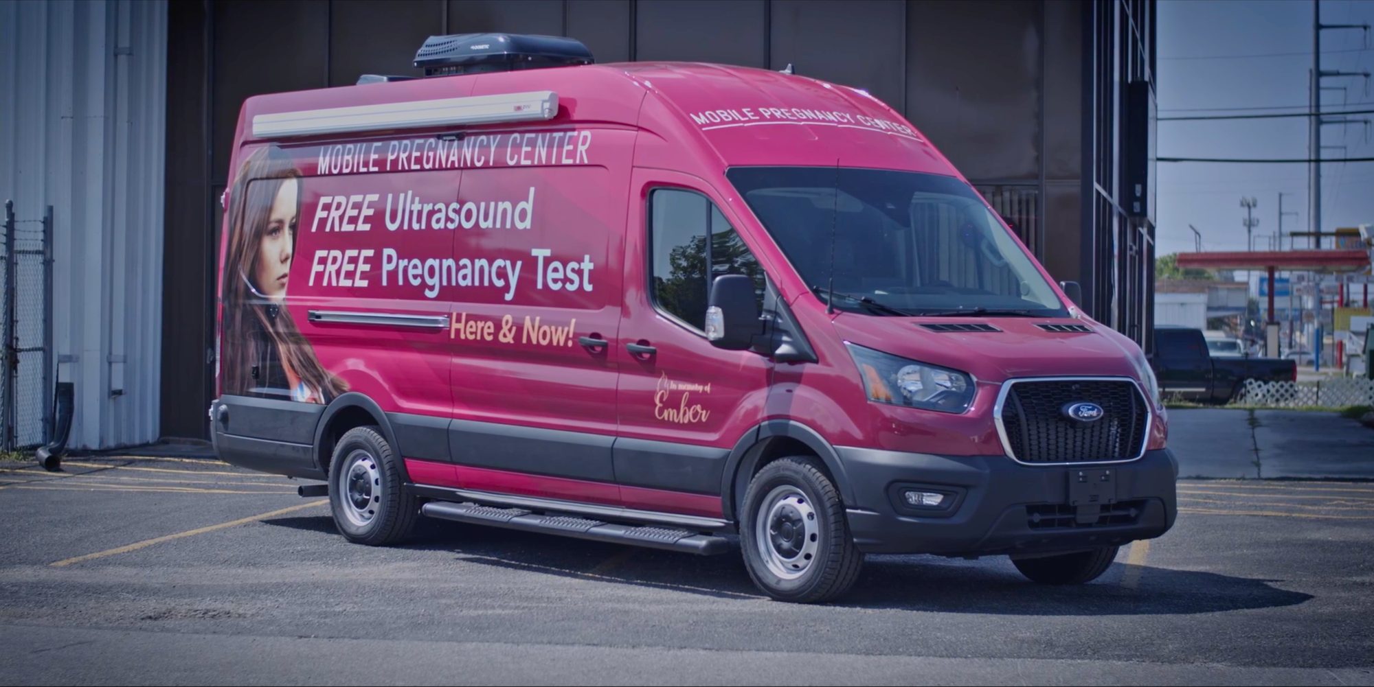 A Vans for Life mobile pregnancy center van parked on location