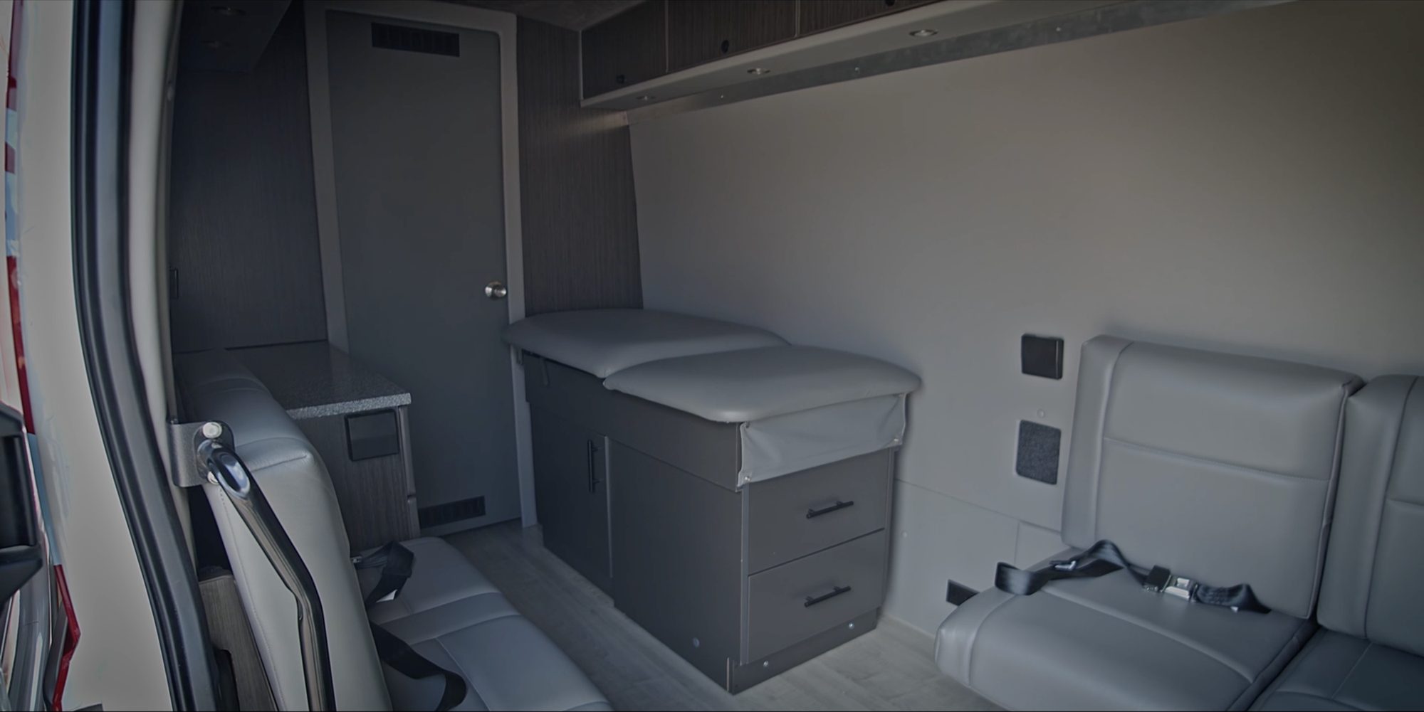 Interior cabinetry of a mobile pregnancy center
